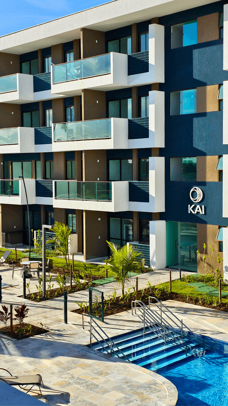 Apartamento frente piscina no Makia em Muro Alto