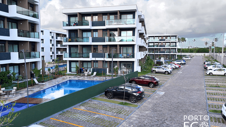 Apartamento frente piscina no Makia em Muro Alto